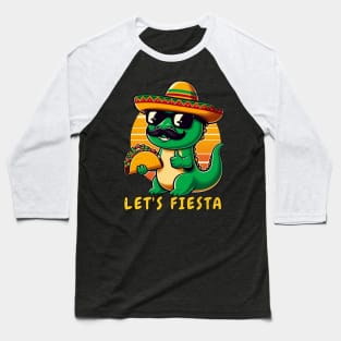 Let's Fiesta Mexican wearing Dino Trex wearing sunglasses Cinco De Mayo Boys Baseball T-Shirt